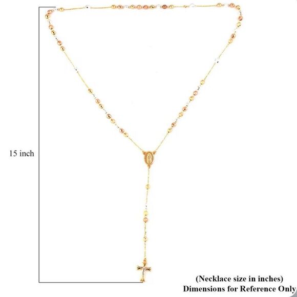 Rosary Style 26 Inch Cross Gold Vermeil Cross Beaded Necklace Tri Color New - Picture 3 of 4